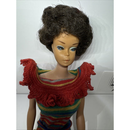 Vintage Mattel 1960s Brunette Bubble Cut Midge/ Barbie Doll Wearing Stripe #1963