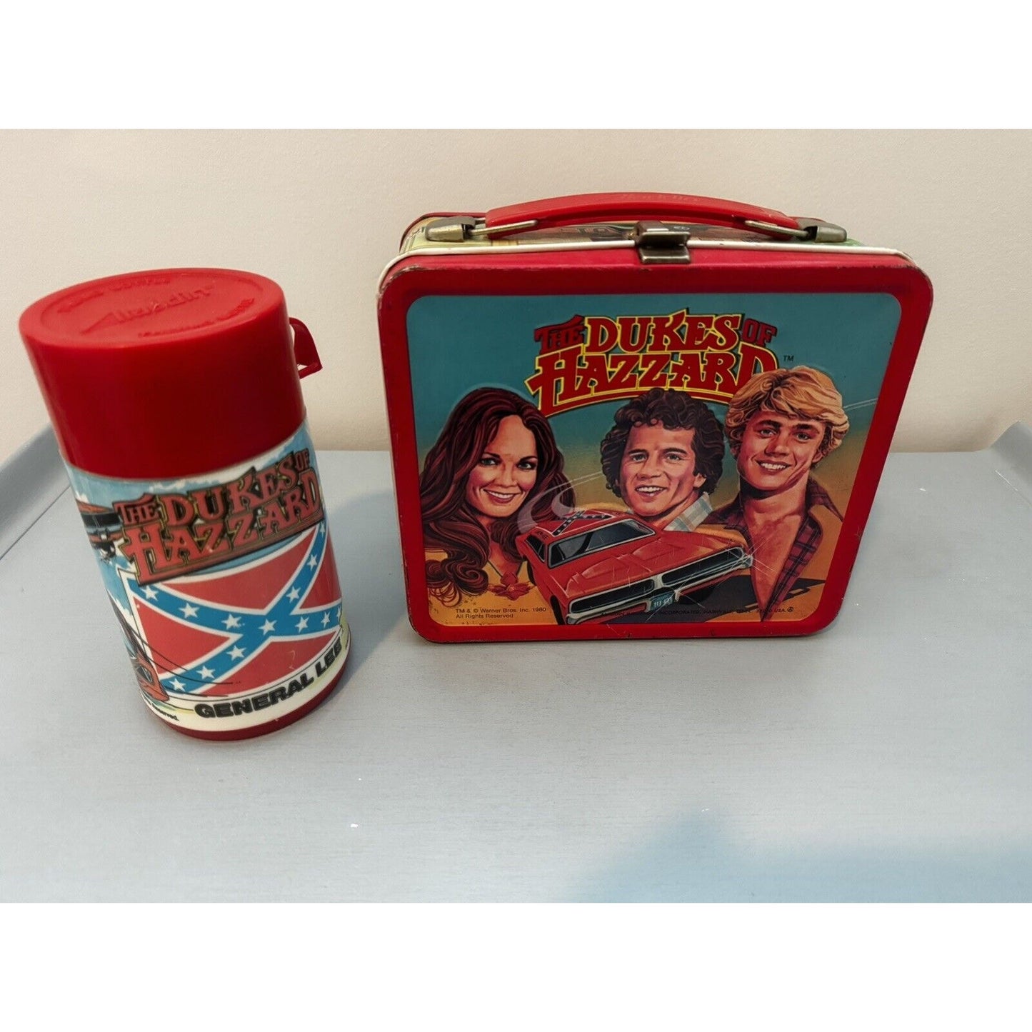 VINTAGE 1980 ALADDIN METAL LUNCH BOX Dukes OF Hazzard Thermos 1980s General Lee