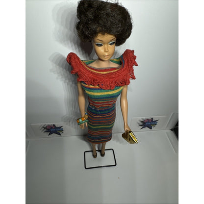 Vintage Mattel 1960s Brunette Bubble Cut Midge/ Barbie Doll Wearing Stripe #1963