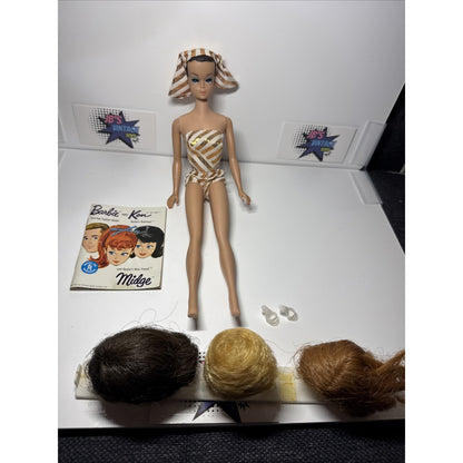 Vintage 1963 Barbie Fashion Queen Doll W/ Swimsuit & Headpiece, 3 Wigs & Shoes
