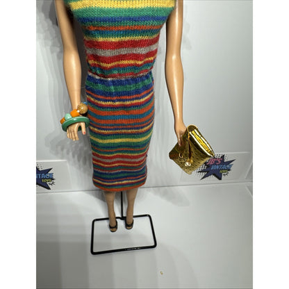 Vintage Mattel 1960s Brunette Bubble Cut Midge/ Barbie Doll Wearing Stripe #1963