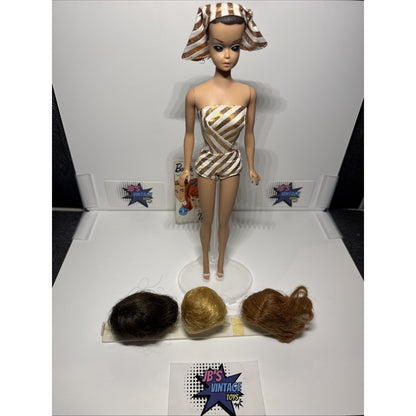 Vintage 1963 Barbie Fashion Queen Doll W/ Swimsuit & Headpiece, 3 Wigs & Shoes