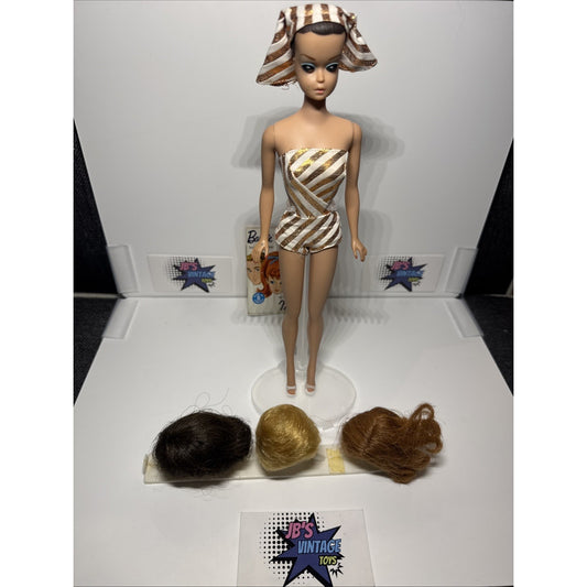 Vintage 1963 Barbie Fashion Queen Doll W/ Swimsuit & Headpiece, 3 Wigs & Shoes