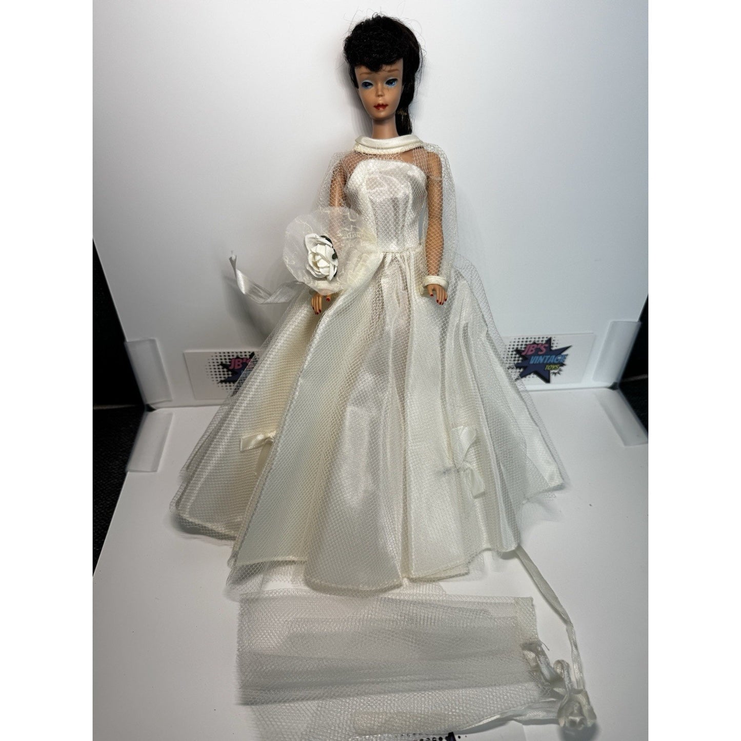Vintage Barbie Doll #5 Ponytail Brunette In Unknown Branded Wedding Dress
