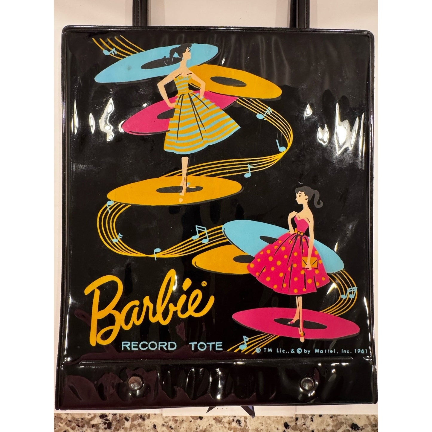 Complete Black 1961 Barbie Record Mattel Tune Tote Holds 10 Records