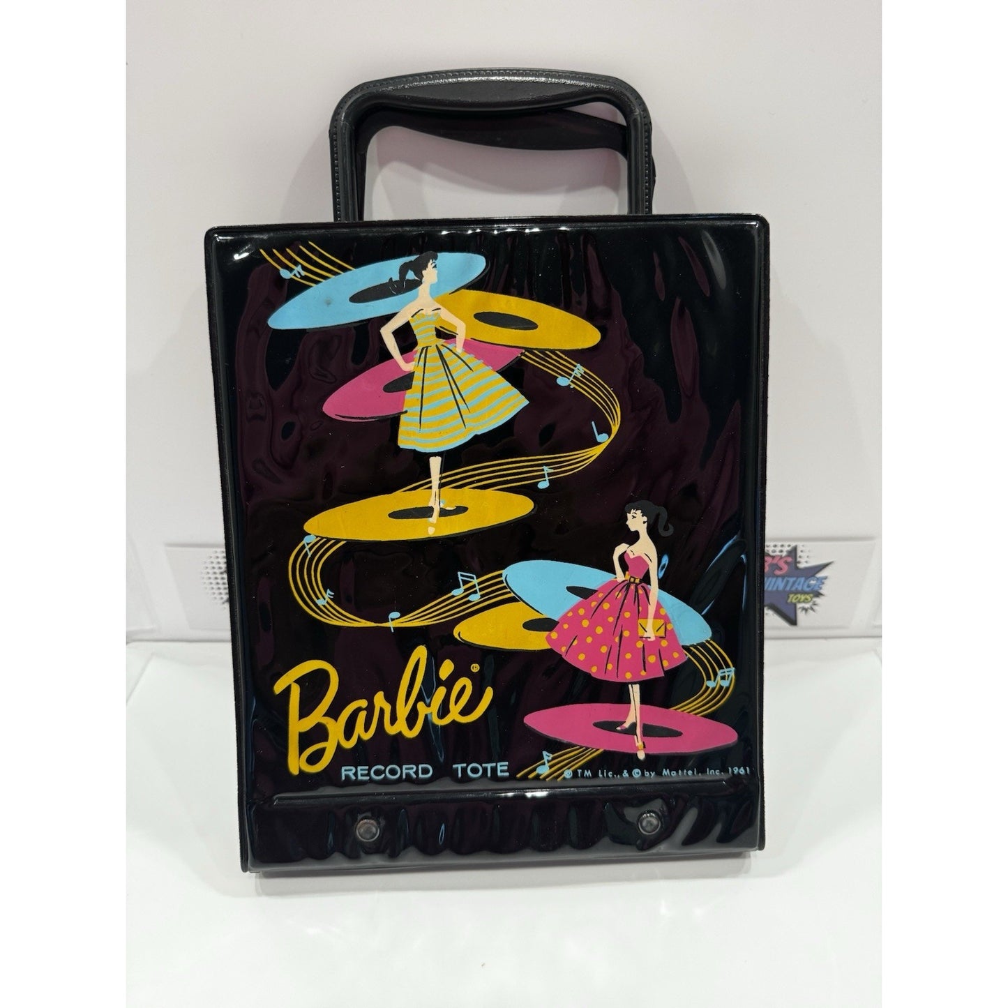 Complete Black 1961 Barbie Record Mattel Tune Tote Holds 10 Records